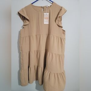 Kirundo Tan Ruffled with flutter Sleeve Dress